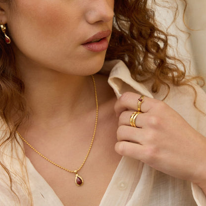 Red Jasper Pear Ring 18ct Gold Plate