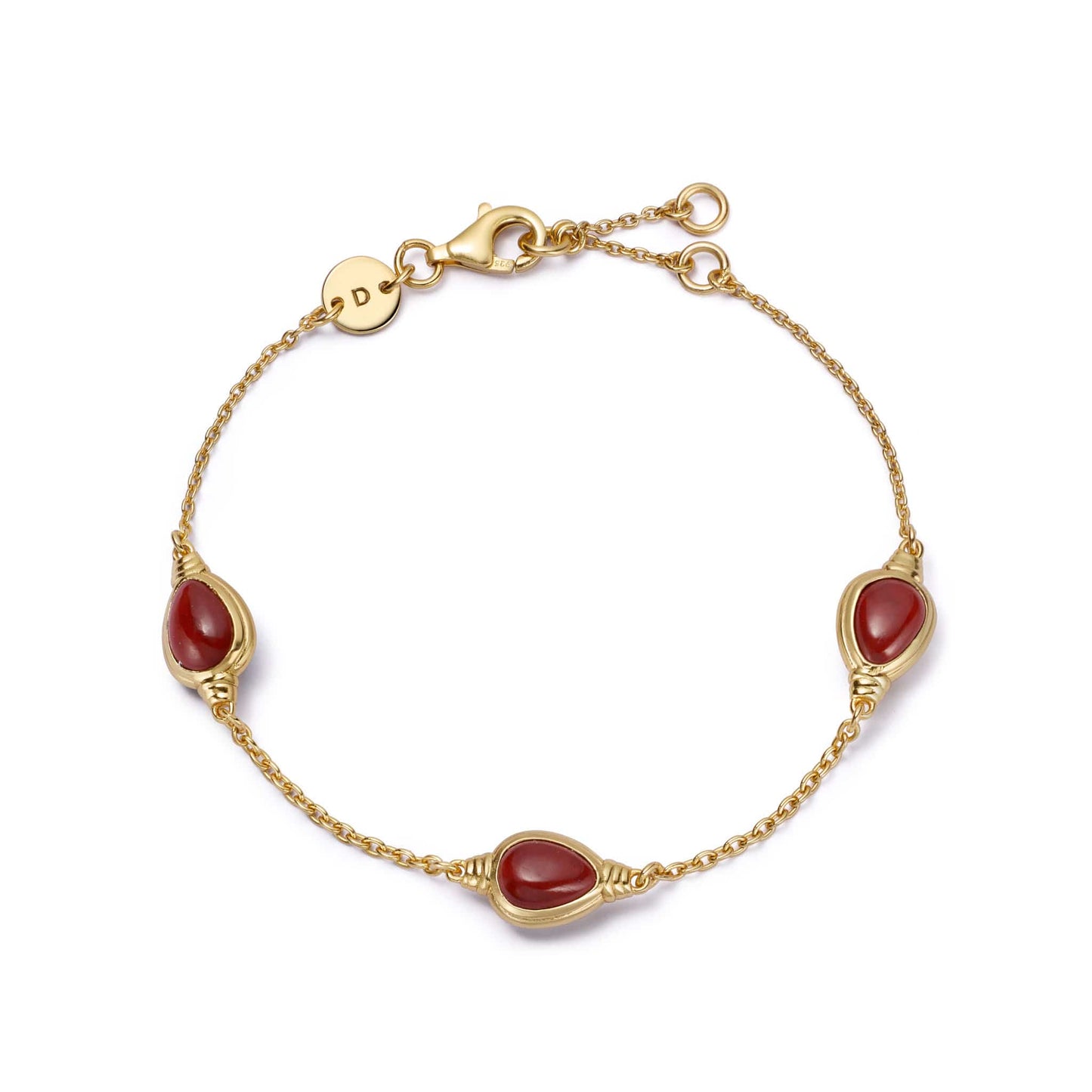 Red Jasper Triple Pear Bracelet 18ct Gold Plate