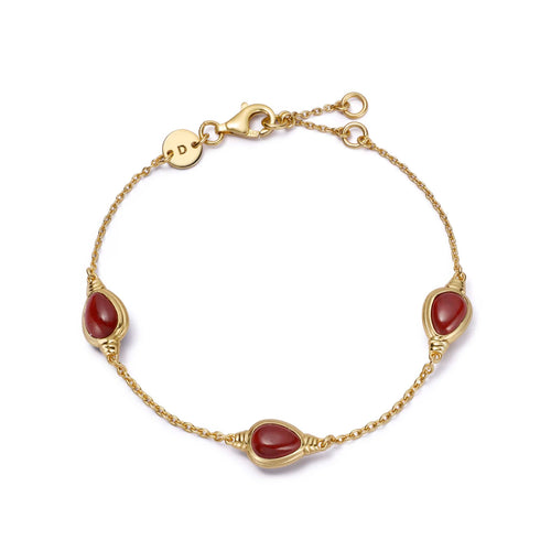 Red Jasper Triple Pear Bracelet 18ct Gold Plate