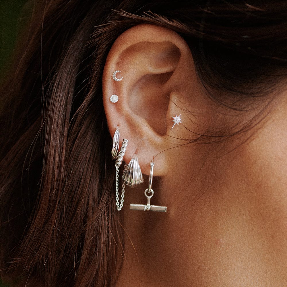 Ridged Huggie Earrings Sterling Silver