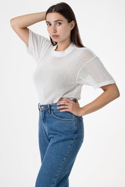 RIN401GD - Cotton Mock Neck Fishnet Garment Dye T-Shirt
