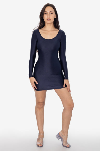 RNT3628 - Nylon Tricot Double U-Neck L/S Mini Dress