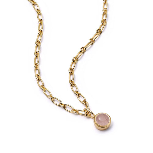 Rose Quartz Chunky Healing Stone Necklace 18ct Gold Plate