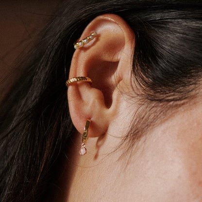 Rose Quartz Healing Huggie Hoop Earrings 18ct Gold Plate