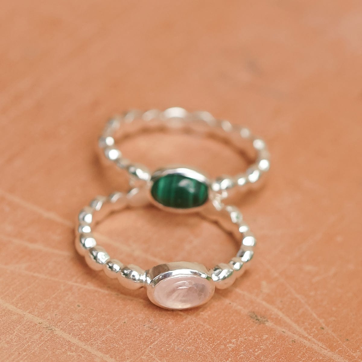 Rose Quartz Healing Stone Bobble Ring Sterling Silver