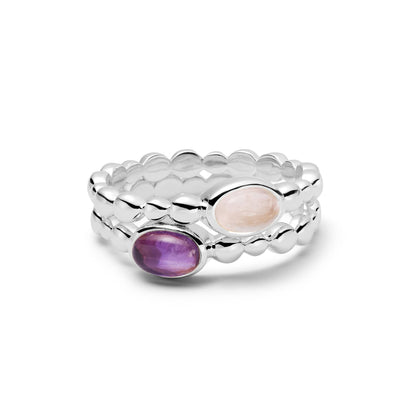 Rose Quartz Healing Stone Bobble Ring Sterling Silver