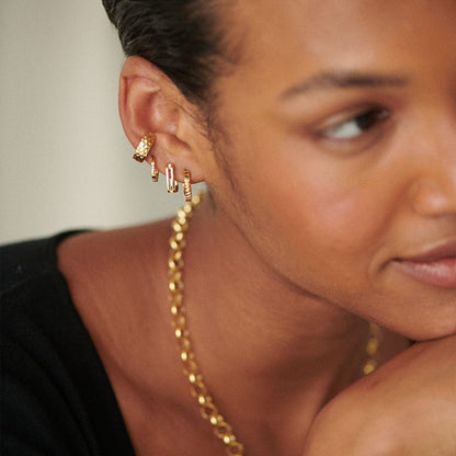 Double Square Huggie Hoop Earrings 18ct Gold Plate
