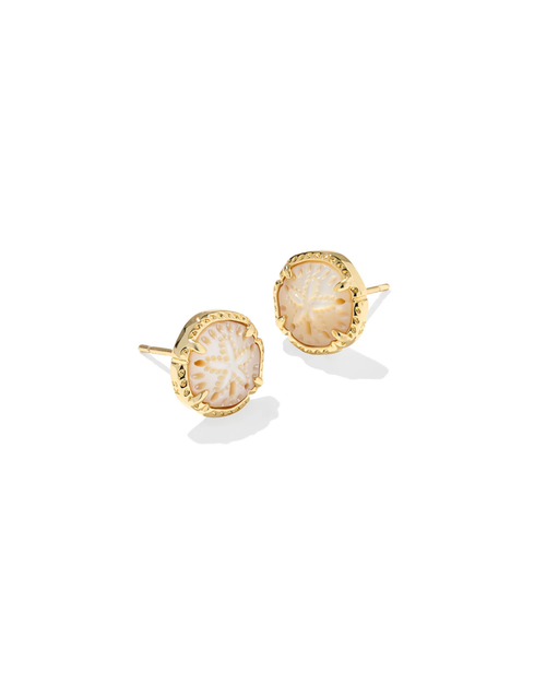 Sand Dollar Stud Earrings Natural MOP Gold