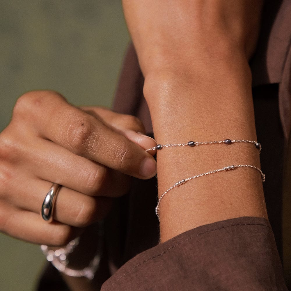 Seed Pearl Chain Bracelet Sterling Silver