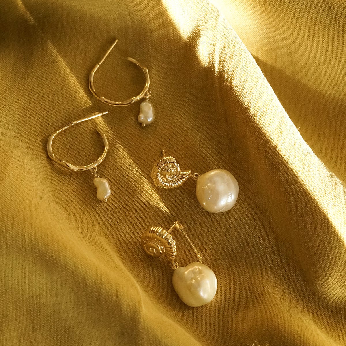 Shell Baroque Pearl Drop Earrings 18ct Gold Plate