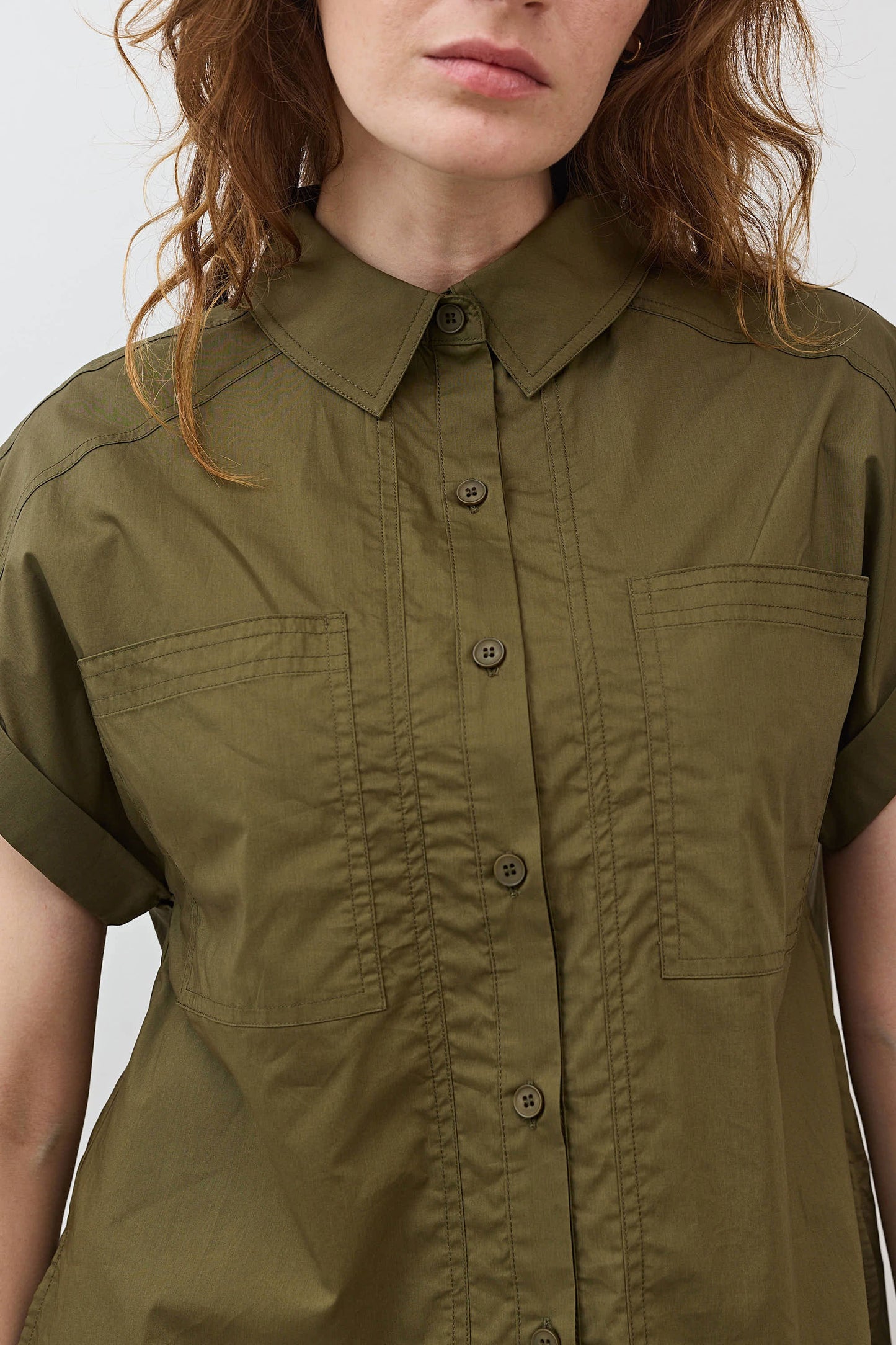 Short Sleeve Poplin Button Down Blouse