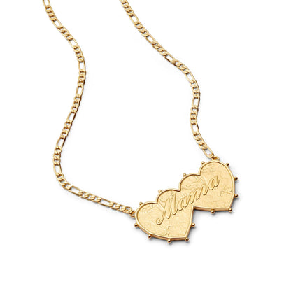 Shrimps 'Mama' Double Heart Necklace 18ct Gold Plate