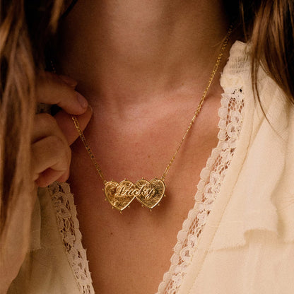 Shrimps Double Heart Necklace 18ct Gold Plate