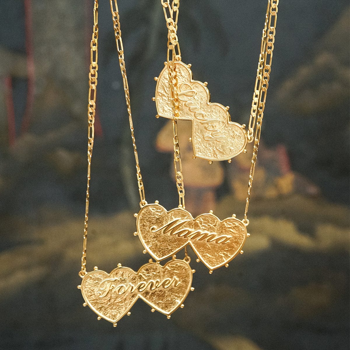 Shrimps 'Forever' Double Heart Necklace 18ct Gold Plate