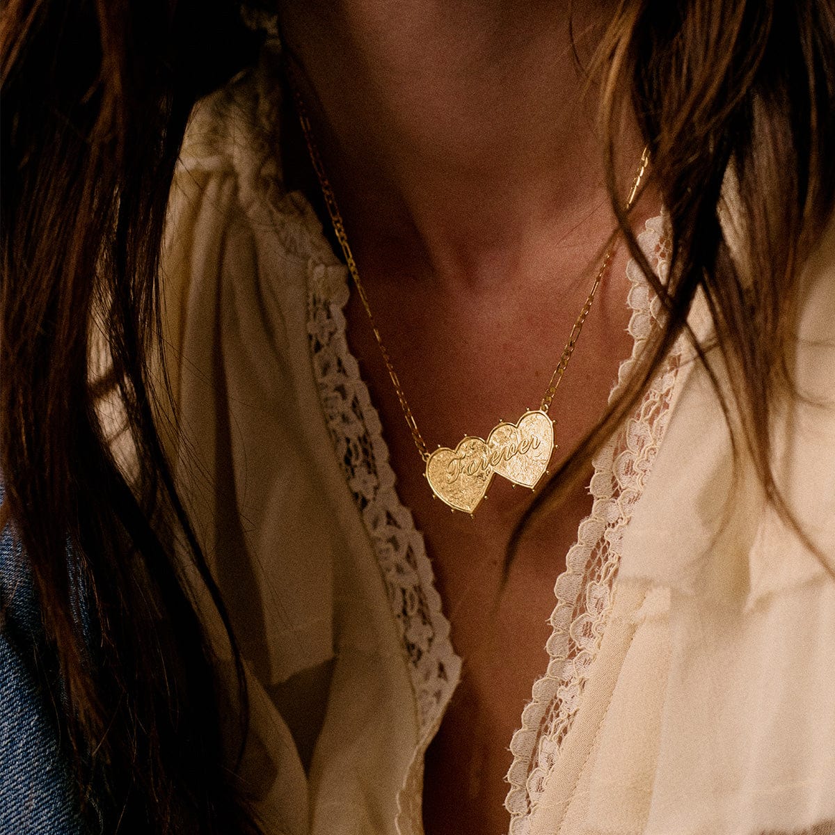 Shrimps 'Forever' Double Heart Necklace 18ct Gold Plate