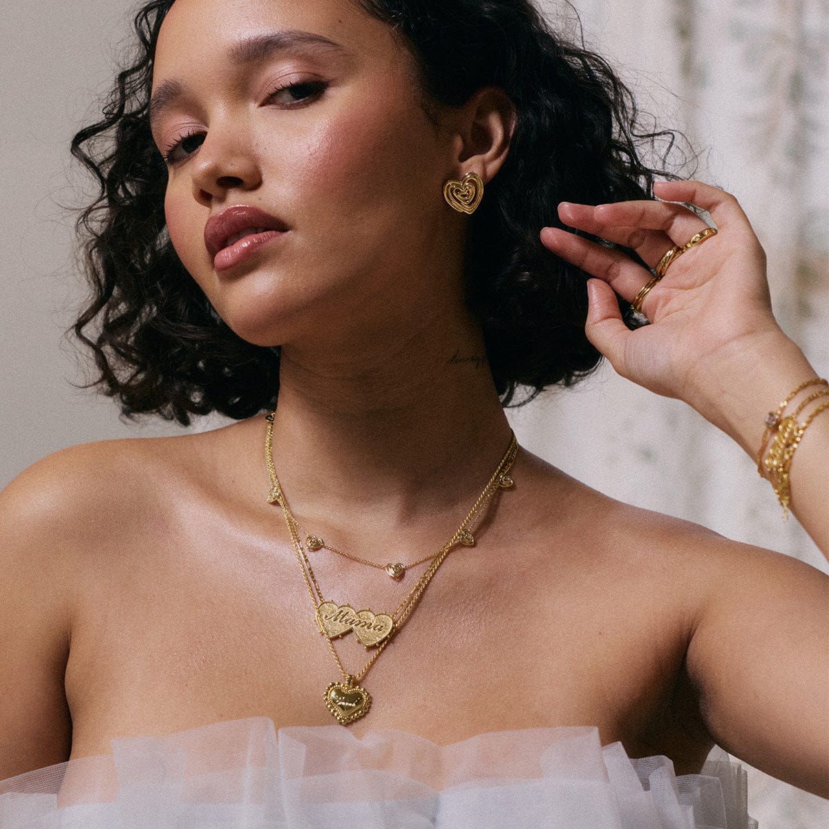 Shrimps 'Mama' Double Heart Necklace 18ct Gold Plate