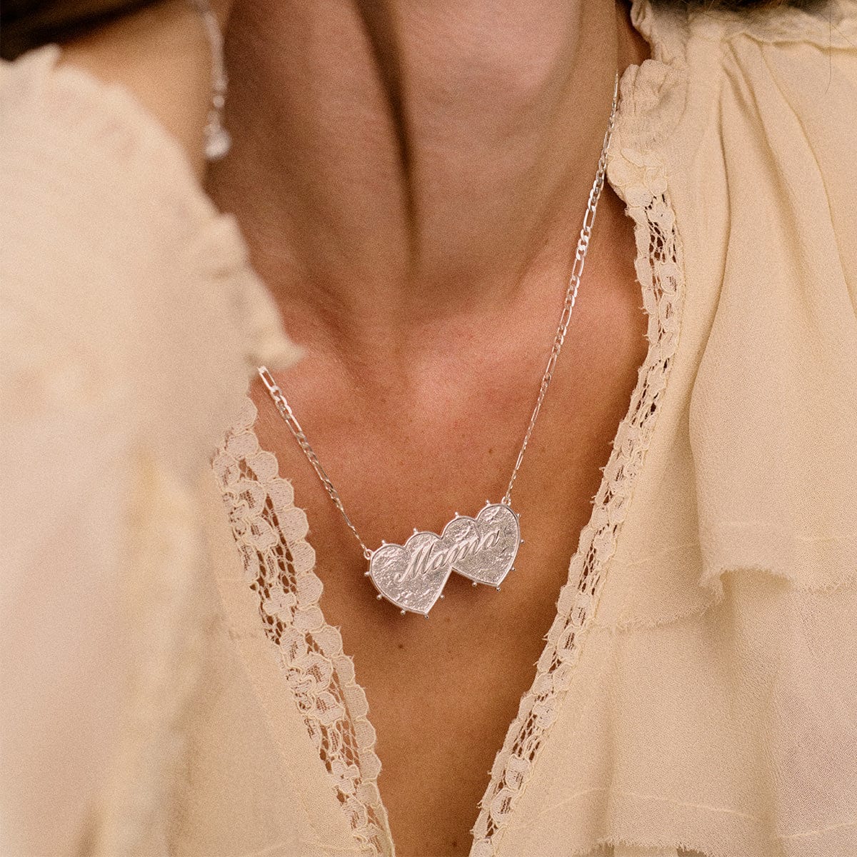 Shrimps Double Heart Necklace Silver Plate