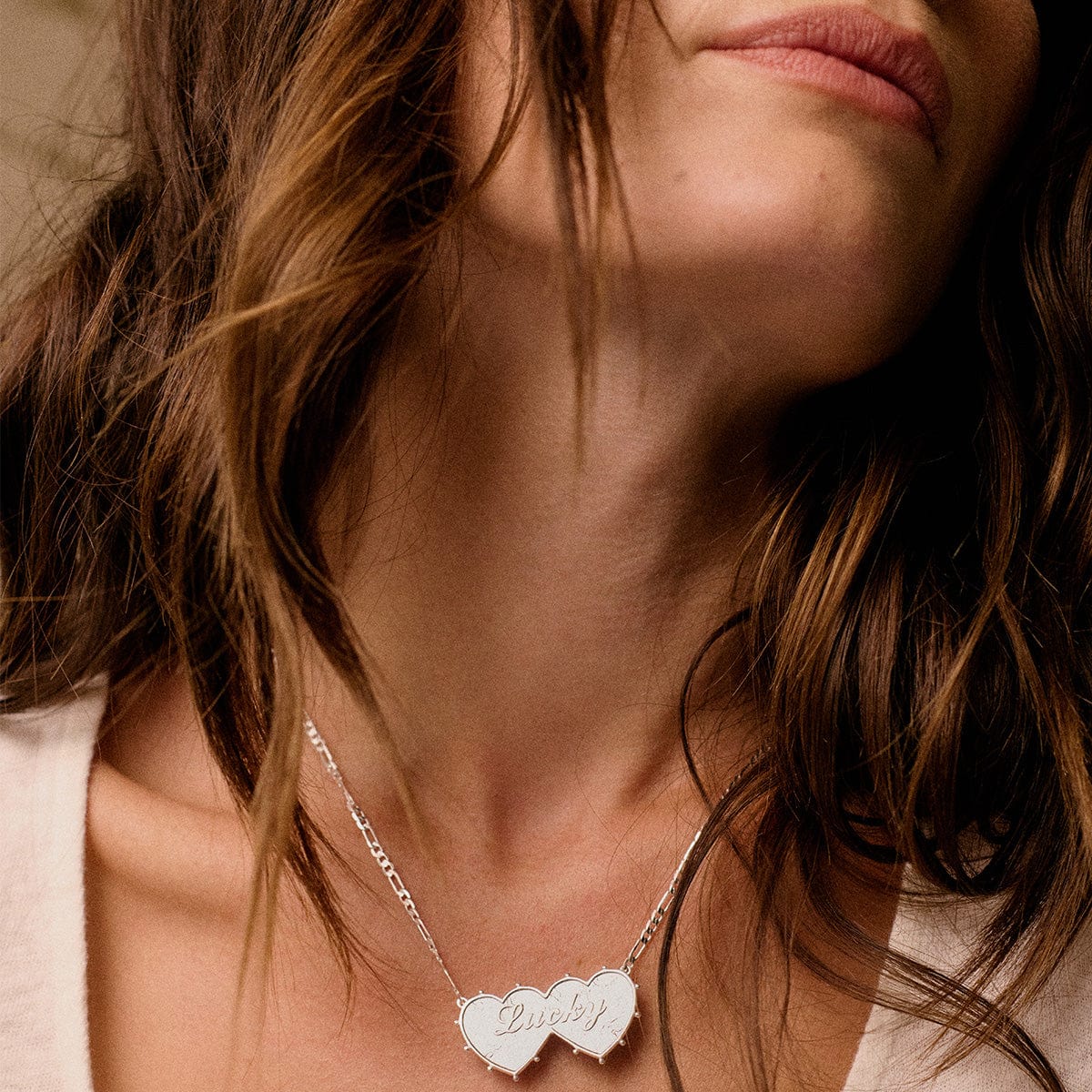Shrimps Double Heart Necklace Silver Plate