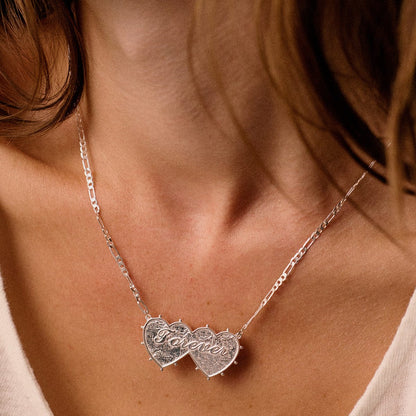 Shrimps 'Forever' Double Heart Necklace Silver Plate