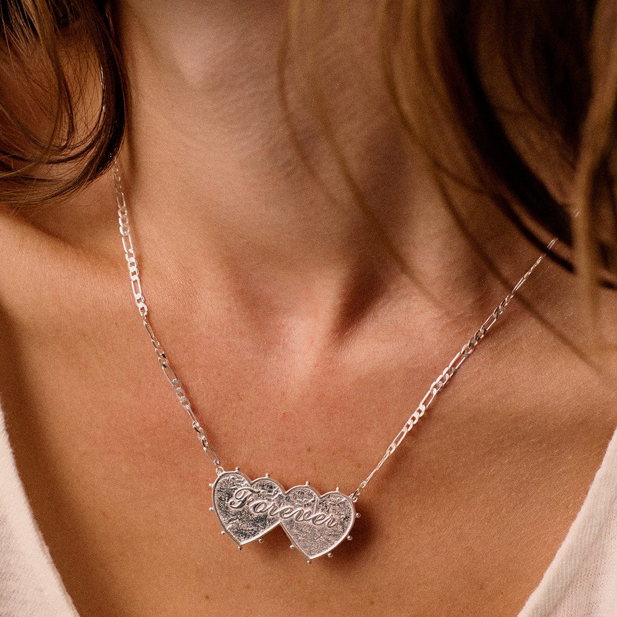 Shrimps Double Heart Necklace Silver Plate