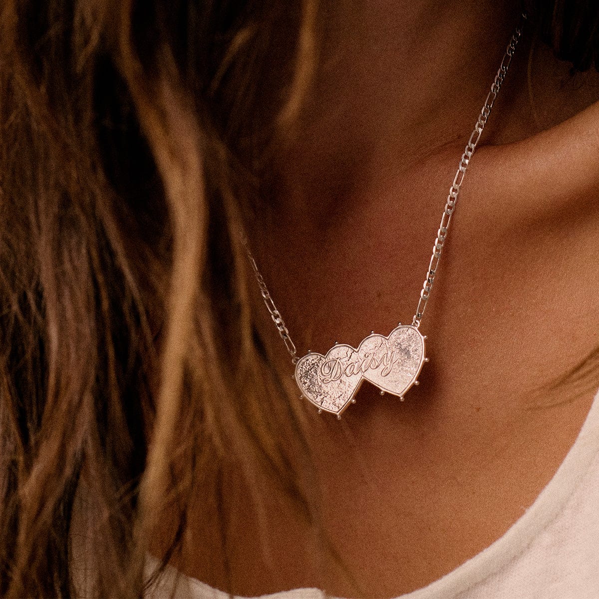 Shrimps 'Daisy' Double Heart Necklace Silver Plate