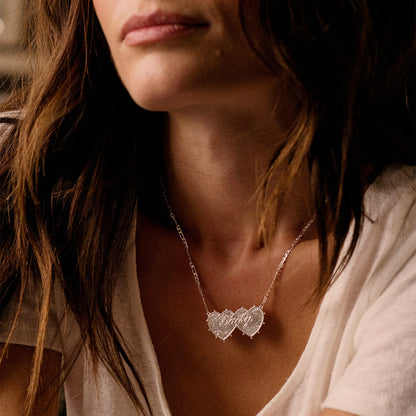 Shrimps Double Heart Necklace Silver Plate