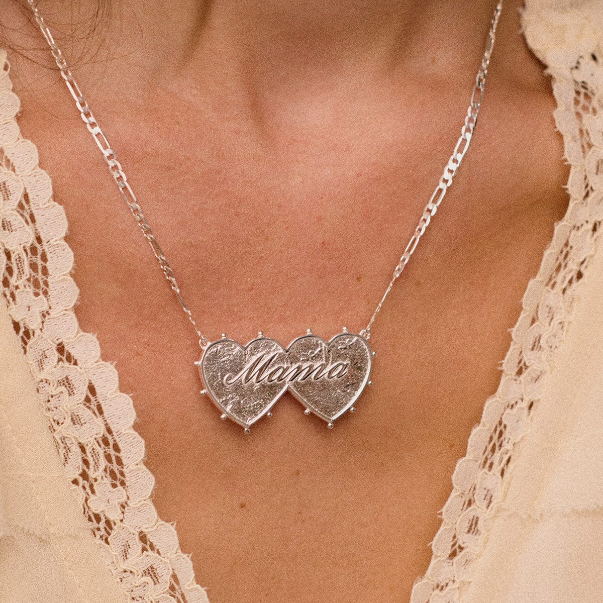 Shrimps Double Heart Necklace Silver Plate