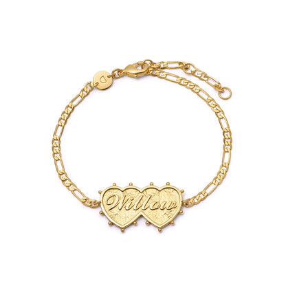 Shrimps Double Heart Personalised Bracelet 18ct Gold Plate