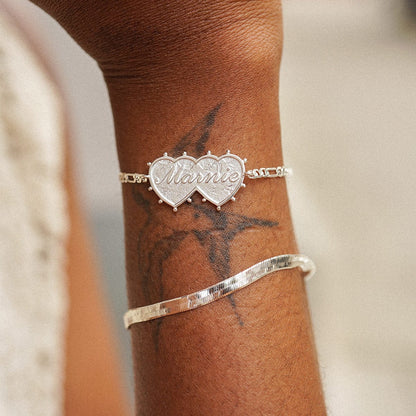 Shrimps Double Heart Personalised Bracelet Silver Plate