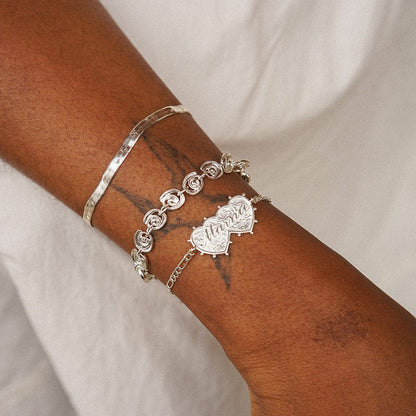 Shrimps Double Heart Personalised Bracelet Silver Plate