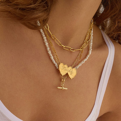 Shrimps Double Heart Personalised Necklace 18ct Gold Plate