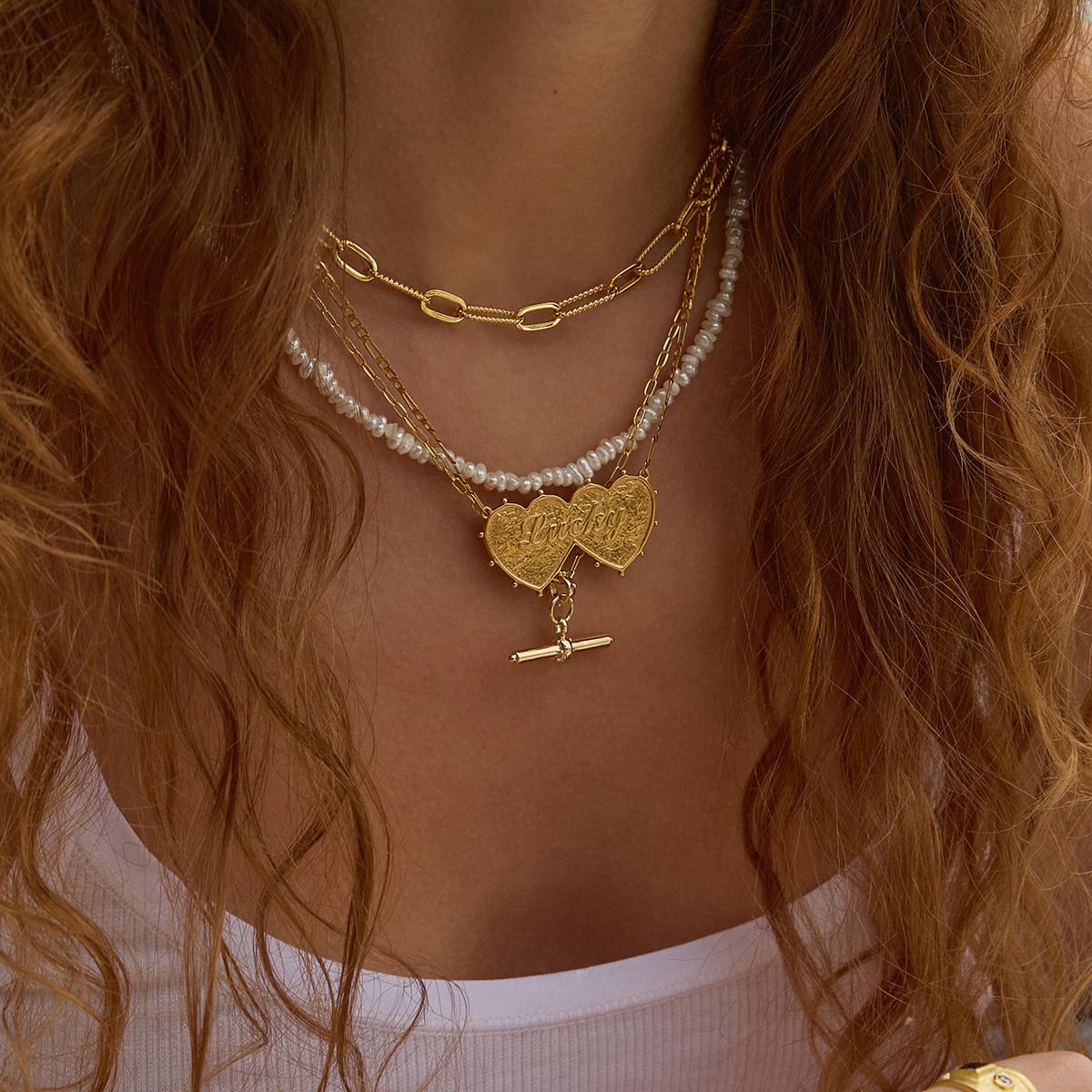 Shrimps Double Heart Personalised Necklace 18ct Gold Plate
