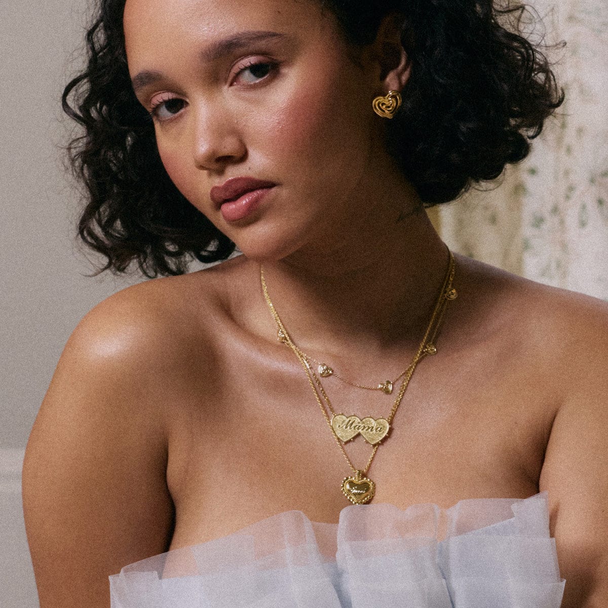Shrimps 'Mama' Double Heart Necklace 18ct Gold Plate
