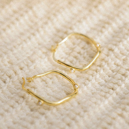 Shrimps Organic Pearl Hoop Earrings 18ct Gold Plate