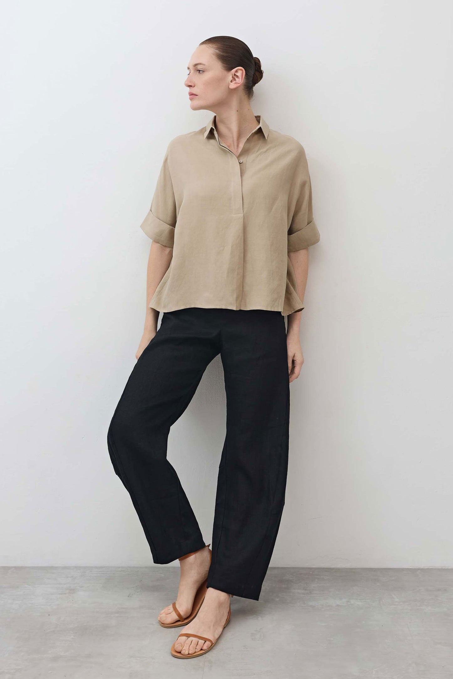 Silk Linen Oversized Pullover Blouse