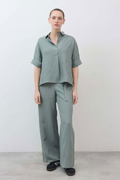 Silk Linen Oversized Pullover Blouse