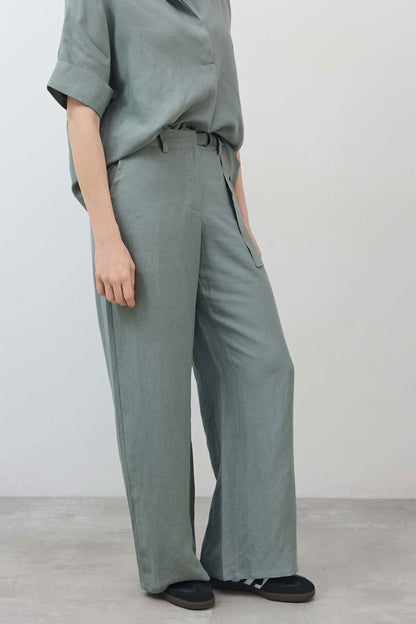 The Belted Wide Leg Silk Linen Trousers