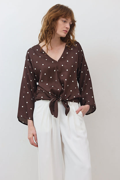 Silky Tie Front Blouse