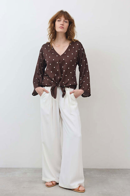 Silky Tie Front Blouse