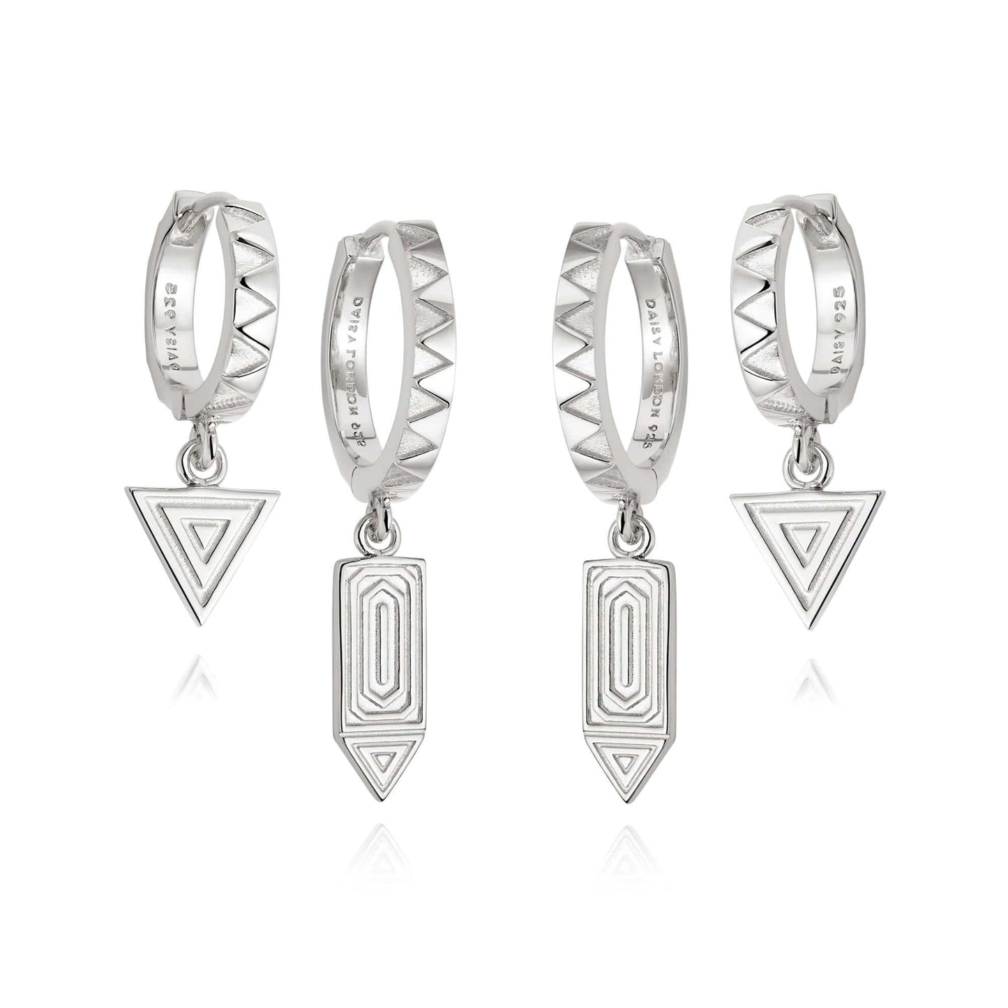 Silver Artisan Stamp Huggie Duo Set Sterling Silver