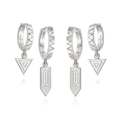 Silver Artisan Stamp Huggie Duo Set Sterling Silver