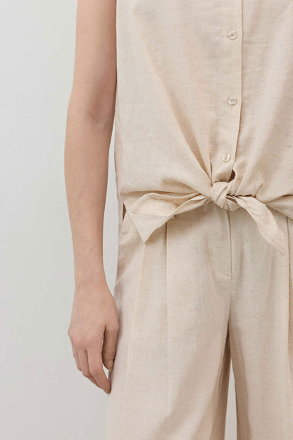 Sleeveless Tie Front Button Down