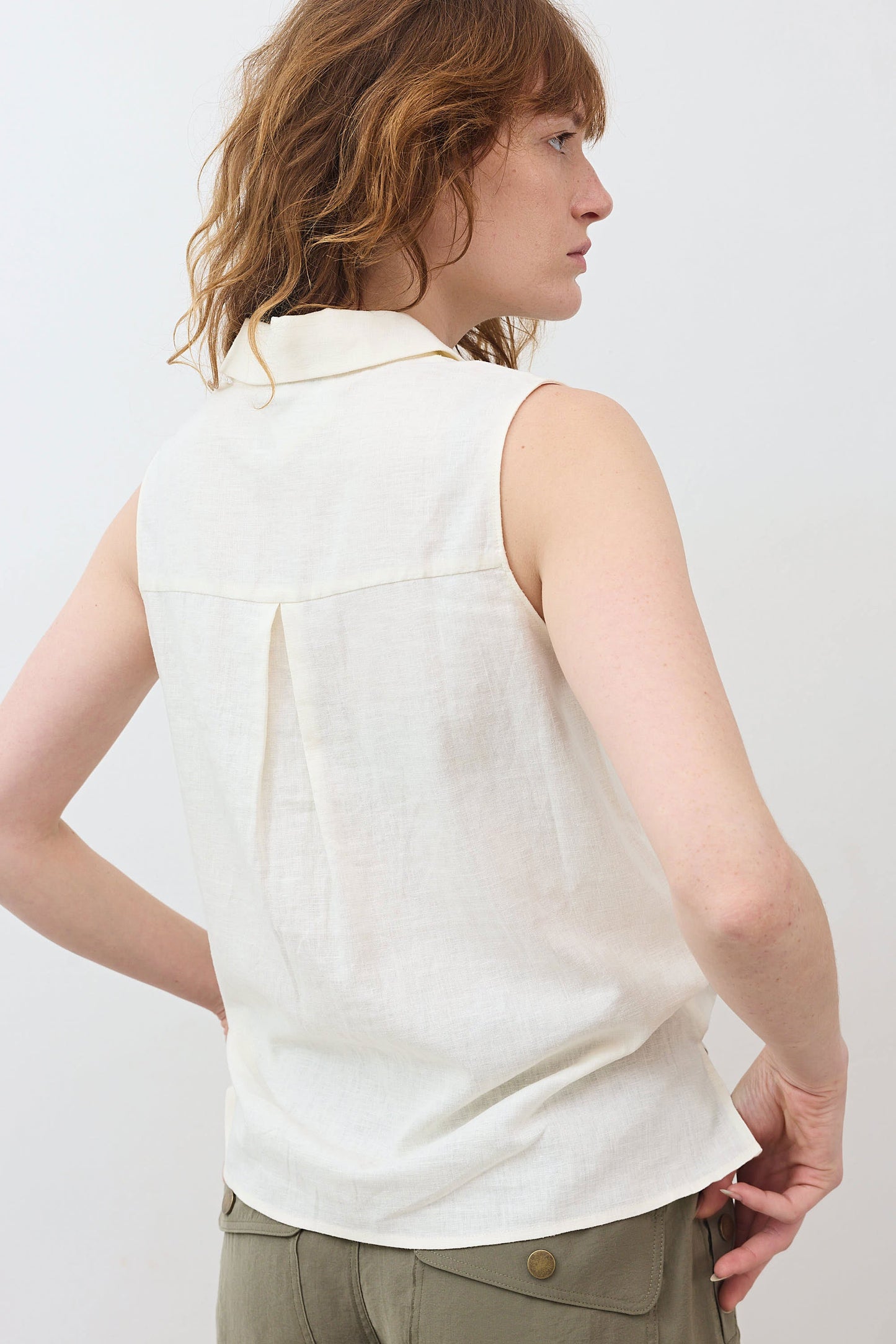Sleeveless Tie Front Button Down