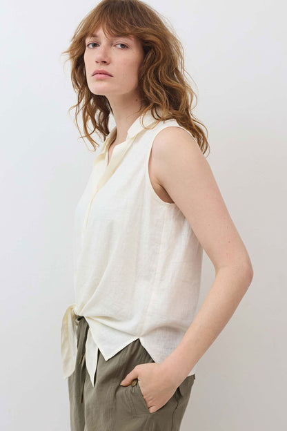 Sleeveless Tie Front Button Down