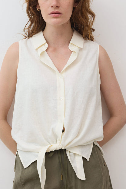 Sleeveless Tie Front Button Down