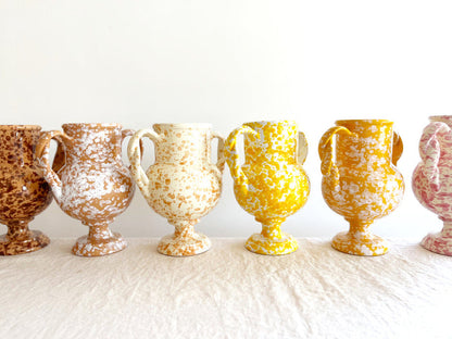 small white amphora vase with light brown speckle pattern 8.25 inches tall shown in all color options