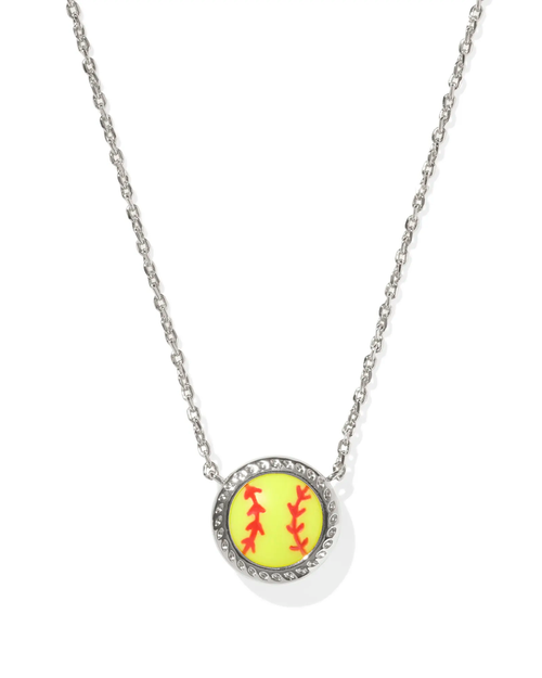 Softball Short Pendant Necklace Chartreuse Silver