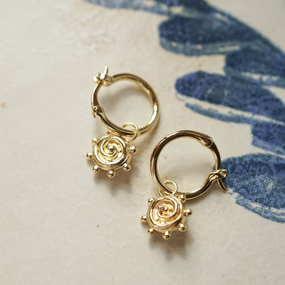 Spiral Sun Charm Earrings 18ct Gold Plate