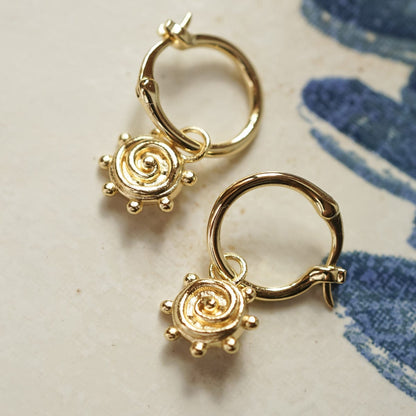 Spiral Sun Charm Earrings 18ct Gold Plate
