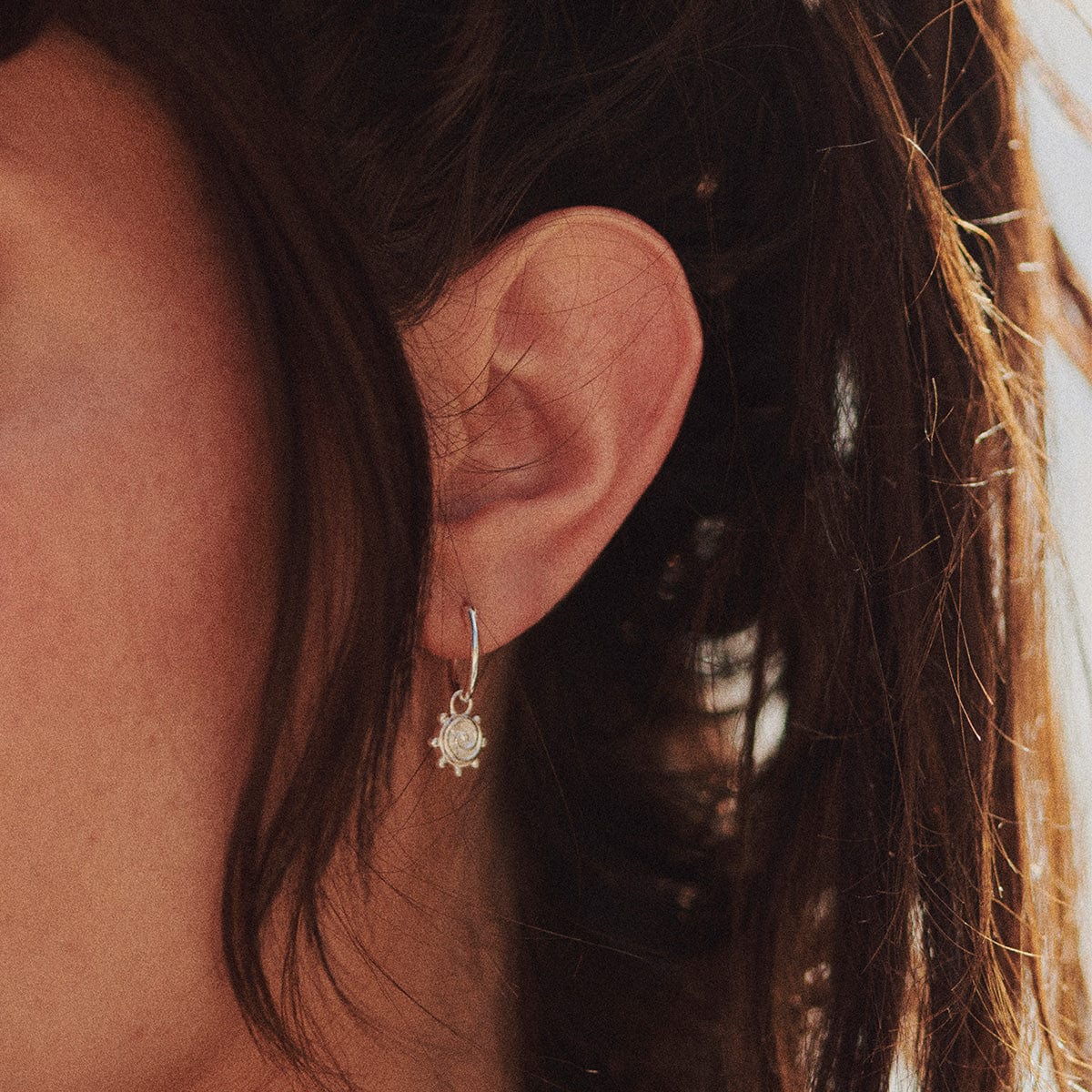Spiral Sun Charm Earrings Sterling Silver